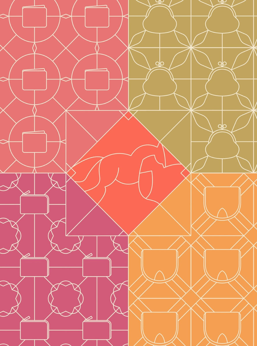 Lunar New Year 2026: Colorful geometric pattern with various shapes and colors on a white background