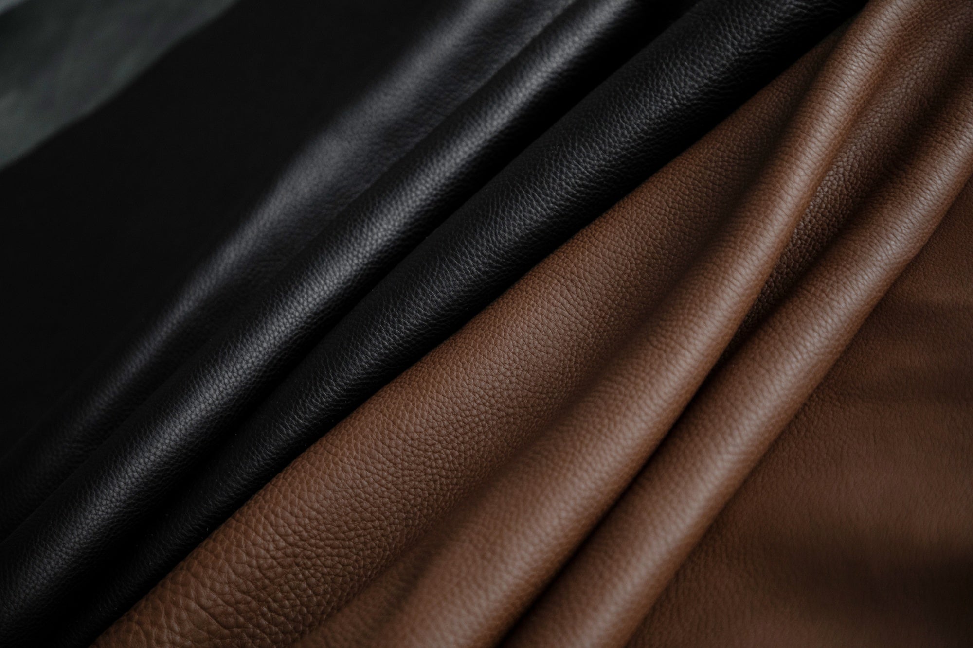 Close-up of black and brown Tone Nume Steerhide leather textures