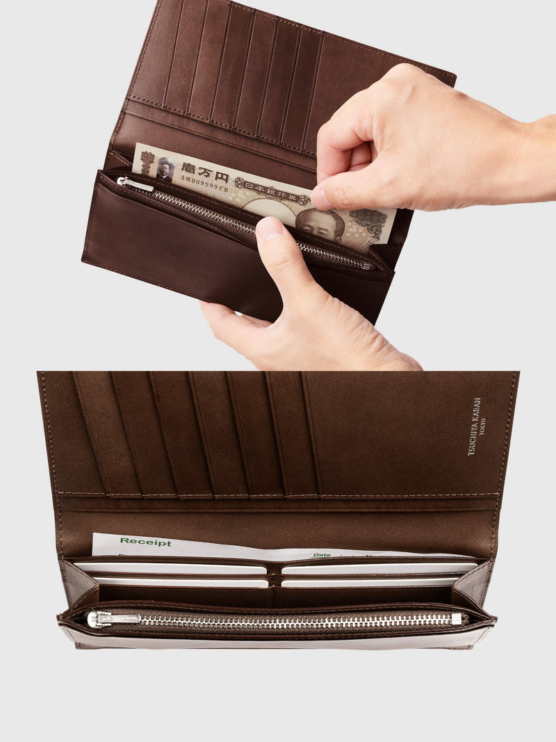 Cordovan Cordovan Vertical Long Wallet With Coin Pocket in Cognac Made in Japan
