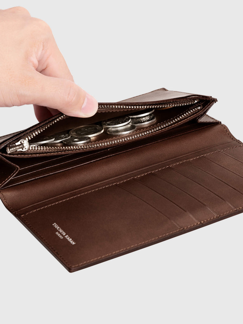 Cordovan Cordovan Vertical Long Wallet With Coin Pocket in Cognac Made in Japan