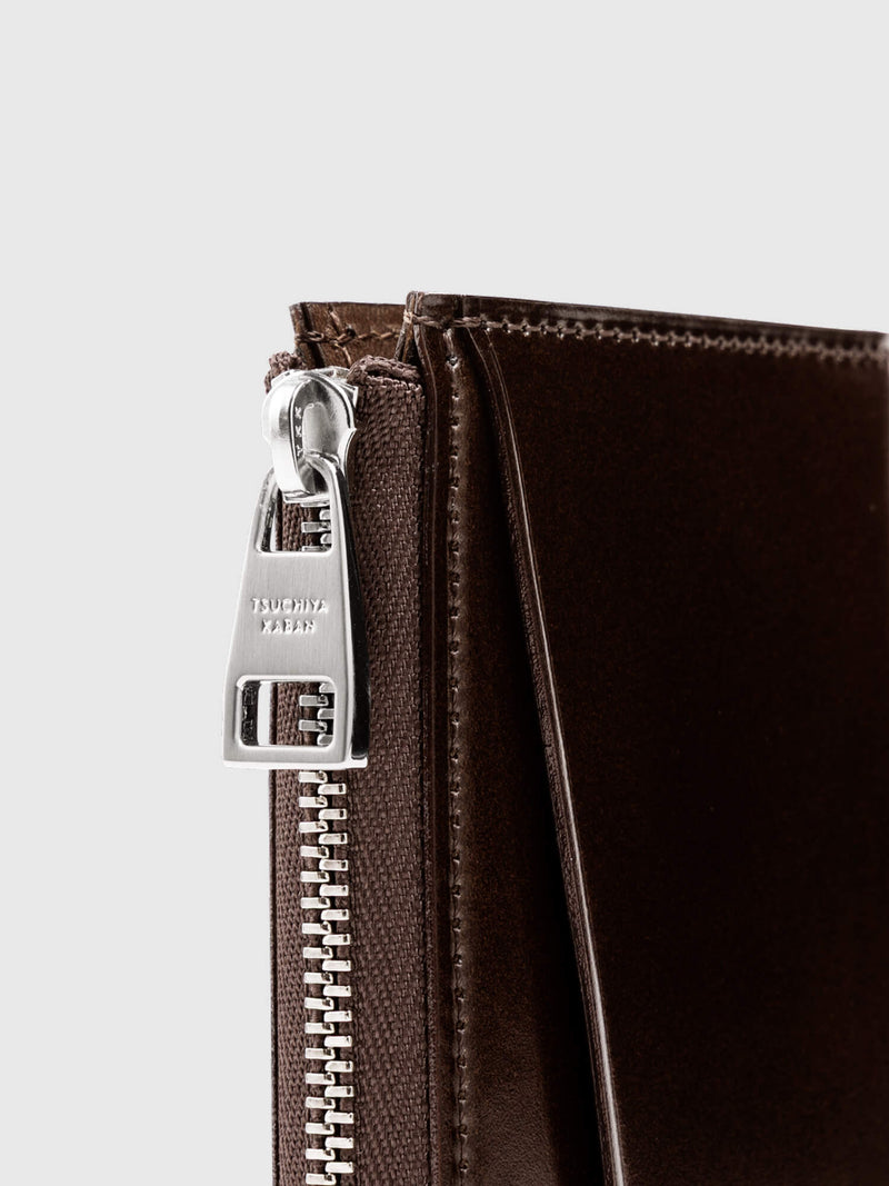 Cordovan Cordovan Gusseted L Zip Wallet in Cognac Made in Japan