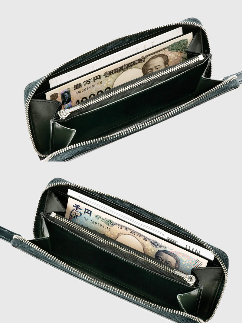 Cordovan Cordovan Compact Zip Long Wallet  in Bottle Green Made in Japan