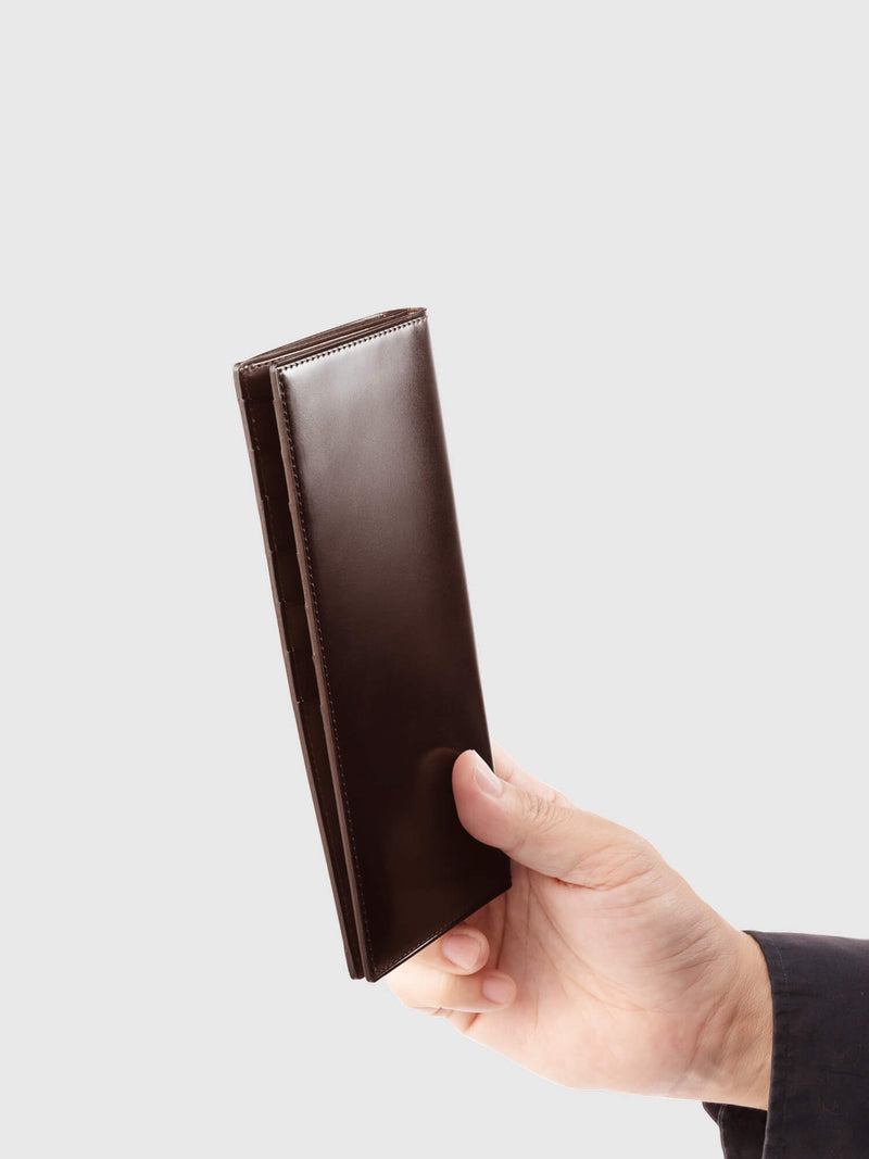 Cordovan Cordovan Vertical Long Wallet in Havana Brown Made in Japan