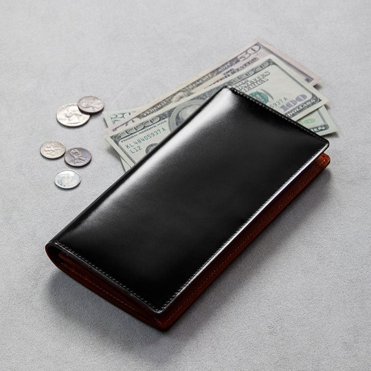 Cordovan Cordovan Coin Pocket Long Wallet in Black x Black Made in Japan