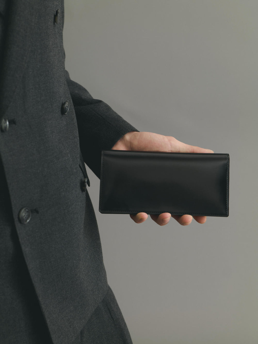 Cordovan Cordovan Coin Pocket Long Wallet in Black x Black Made in Japan