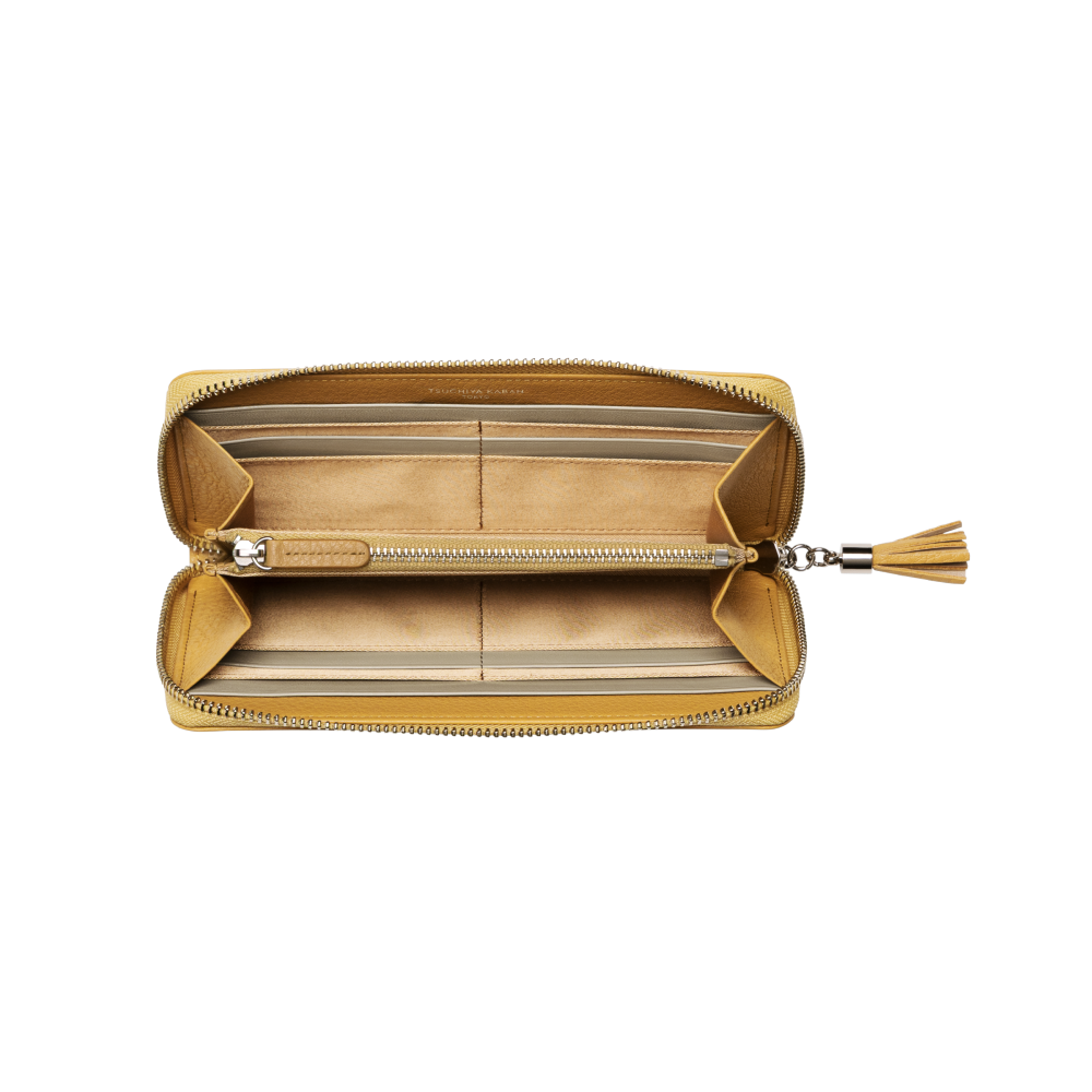 Cowhide (Field Soft Leather) Clarte Fringe Long Wallet in Mustard Yellow Made in Japan