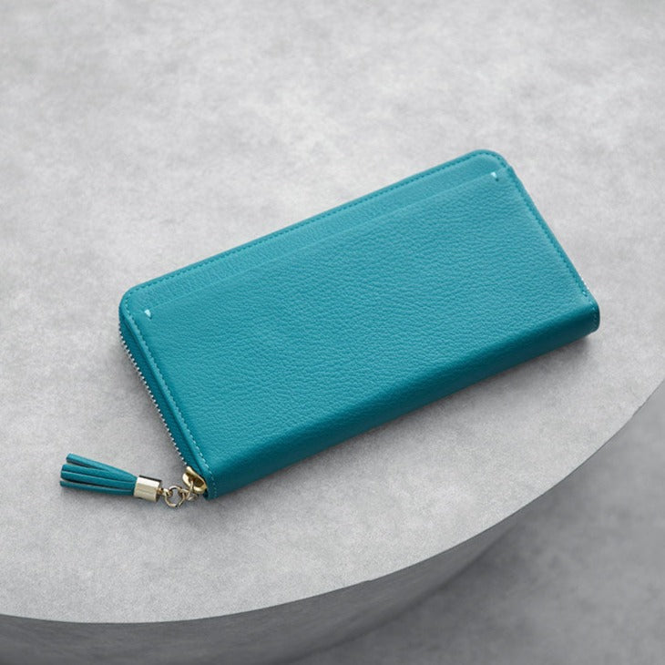 Cowhide  Clarte Fringe Long Wallet in Celadon Made in Japan