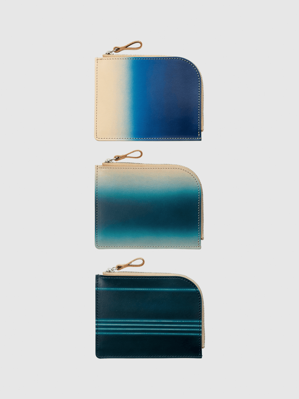 Bull Hide  Tsuchiya Kaban x Yuhaku Gradient L Zip Wallet in Ocean Stripes Made in Japan