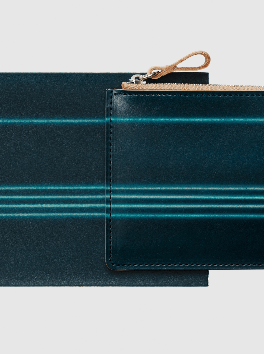 Bull Hide  Tsuchiya Kaban x Yuhaku Gradient L Zip Wallet in Ocean Stripes Made in Japan