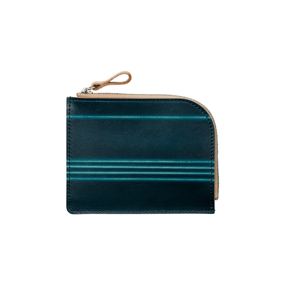 Bull Hide  Tsuchiya Kaban x Yuhaku Gradient L Zip Wallet in Ocean Stripes Made in Japan