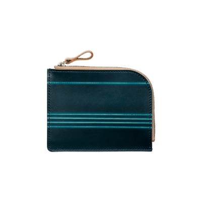 Bull Hide  Tsuchiya Kaban x Yuhaku Gradient L Zip Wallet in Ocean Stripes Made in Japan