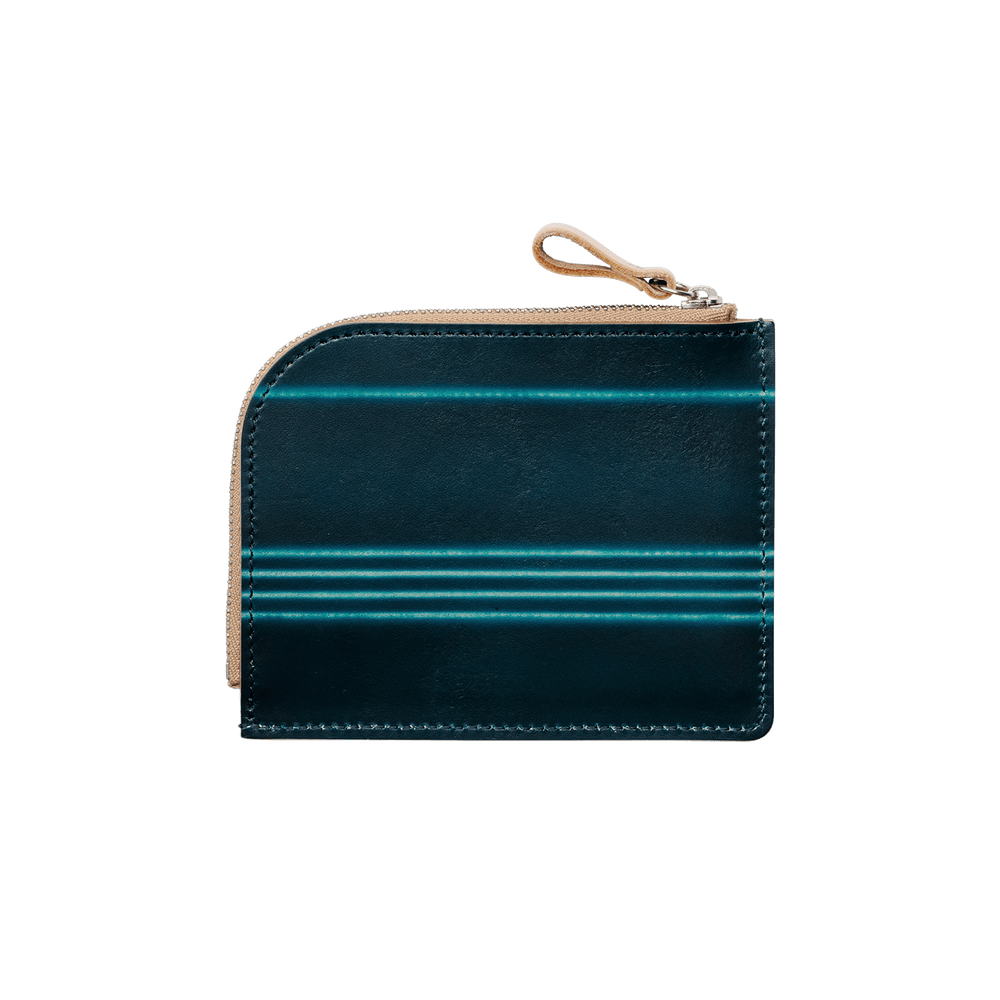 Bull Hide  Tsuchiya Kaban x Yuhaku Gradient L Zip Wallet in Ocean Stripes Made in Japan