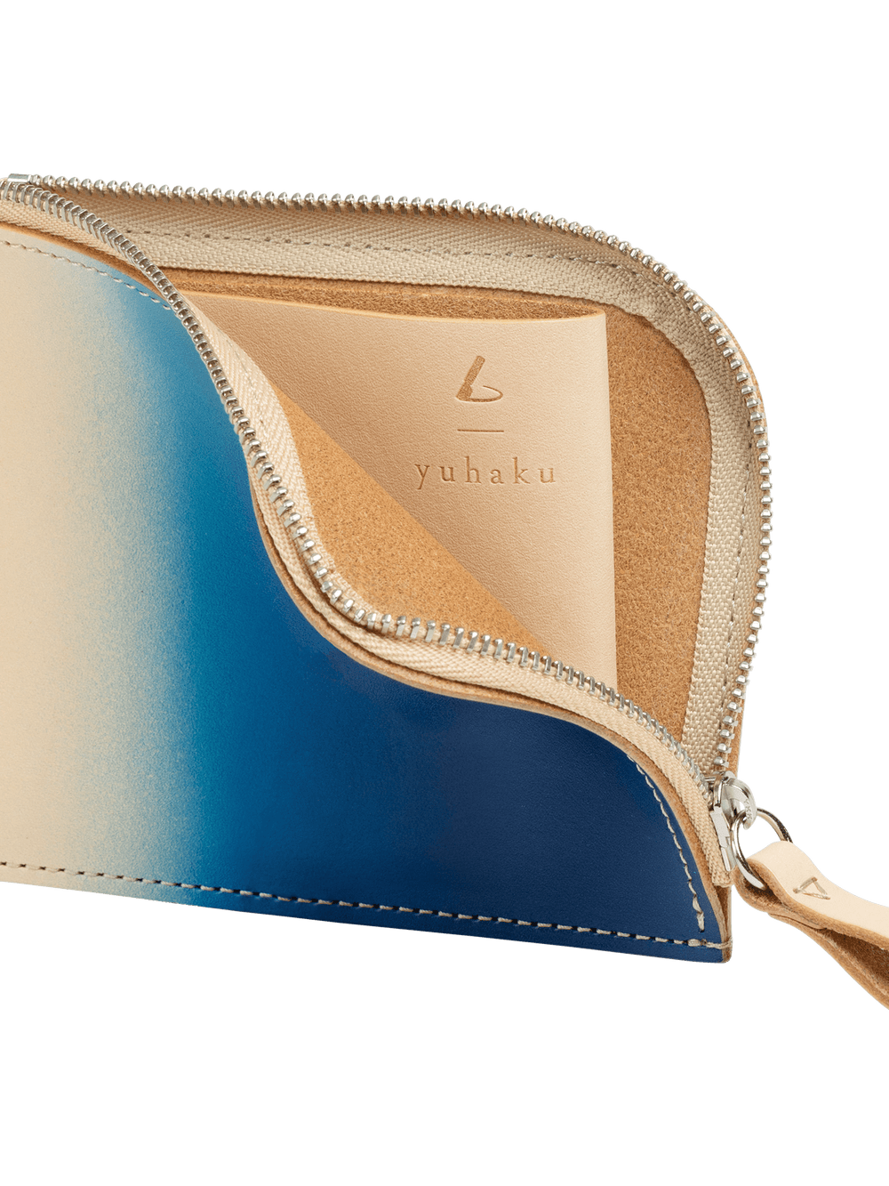 Bull Hide  Tsuchiya Kaban x Yuhaku Gradient L Zip Wallet in Ocean Stripes Made in Japan