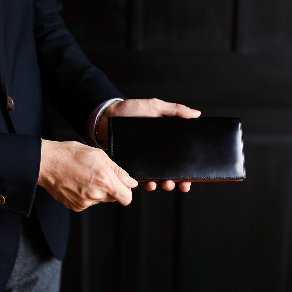 Cordovan Cordovan Coin Pocket Long Wallet in Black x Black Made in Japan