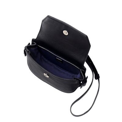 Steerhide  Editor Mini Round Crossbody in Black Made in Japan