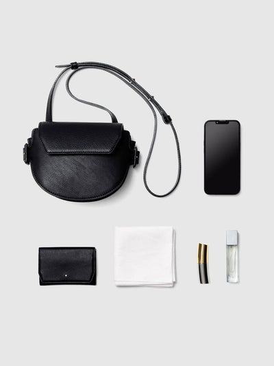 Steerhide  Editor Mini Round Crossbody in Black Made in Japan