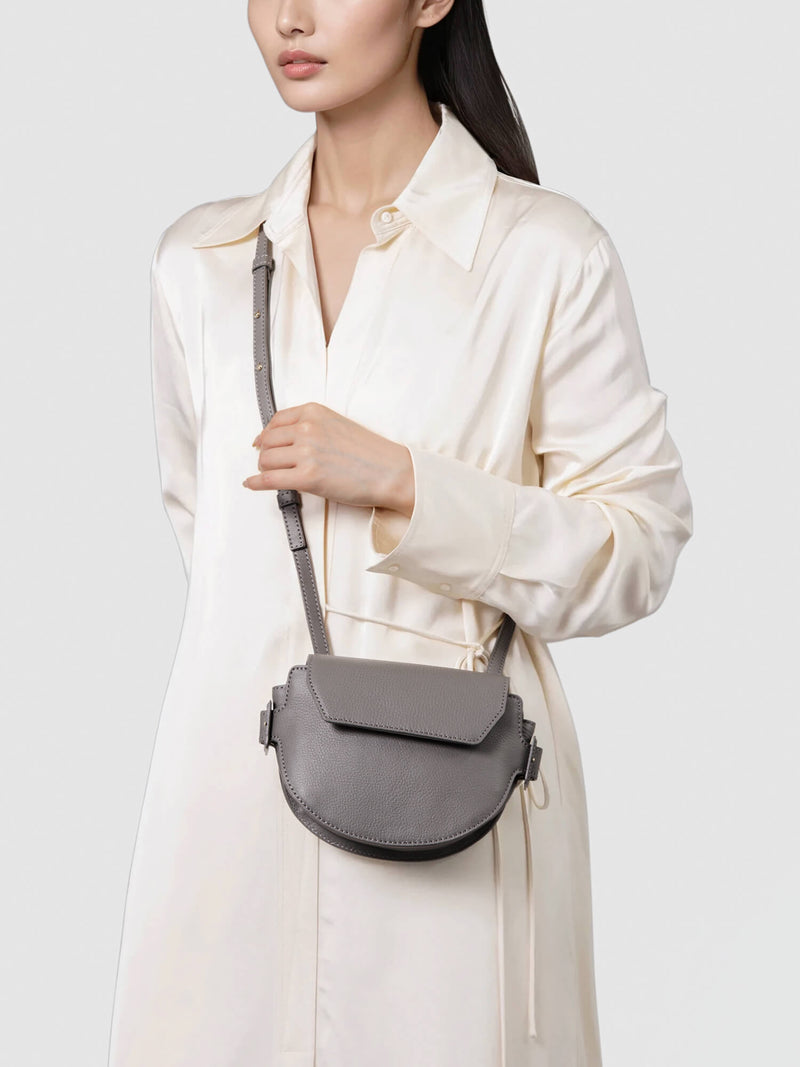 Steerhide (Medium Grain Leather) Editor Mini Round Crossbody in Ecru Made in Japan