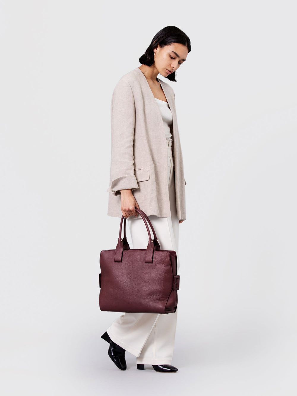 Steerhide  Editor Tote in Bordeaux Made in Japan