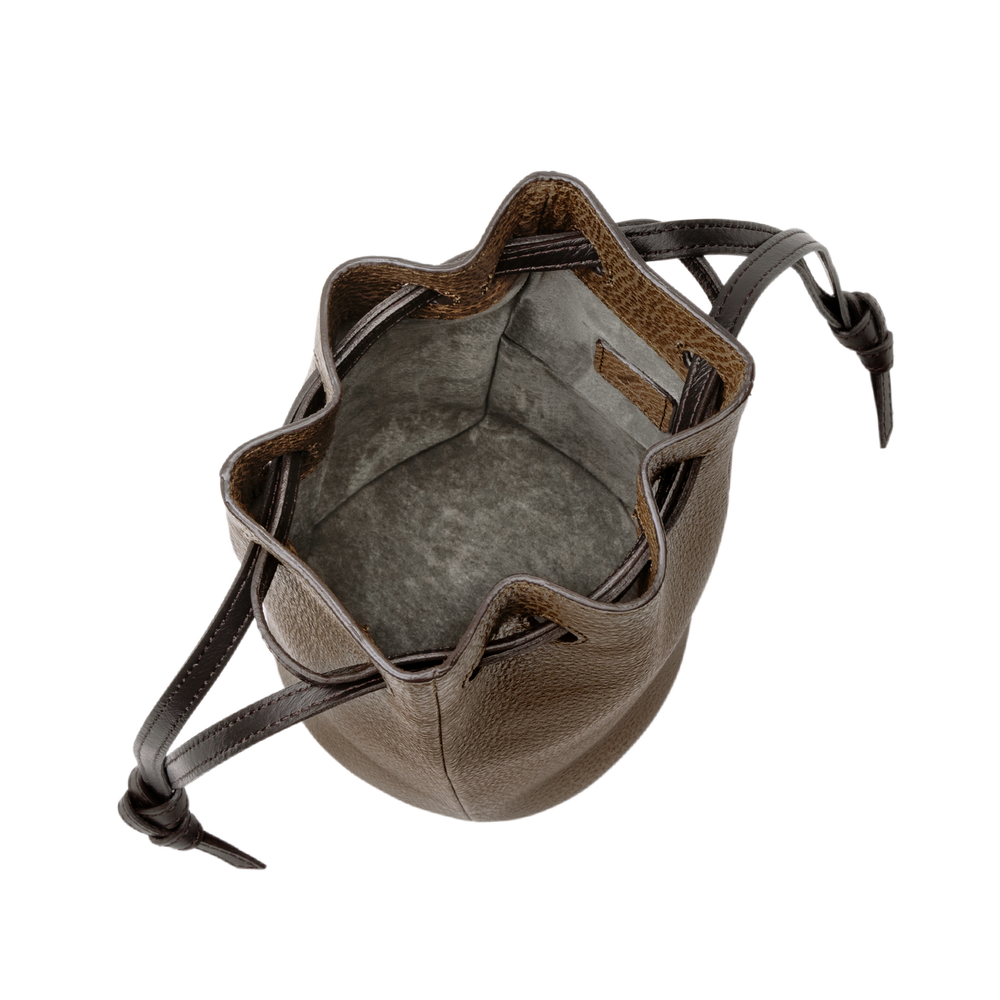 Goatskin  Chari-Happo Drawstring Bag in Truffle Made in Japan