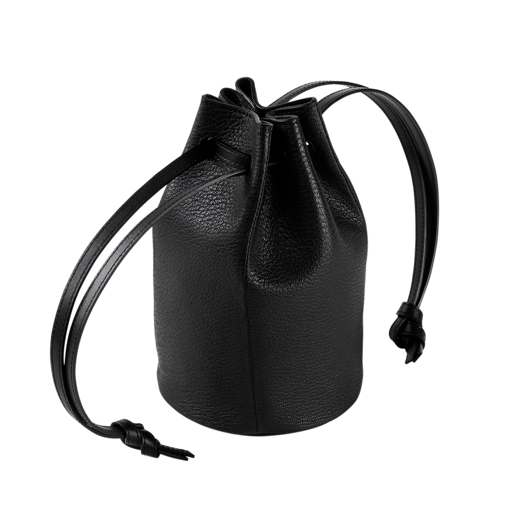 Goatskin  Chari-Happo Drawstring Bag in Black Made in Japan