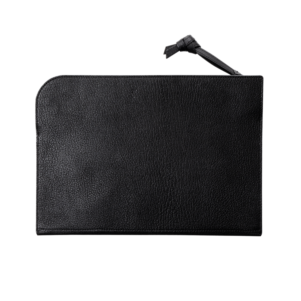 Goatskin  Chari-Happo Clutch Bag in Black Made in Japan