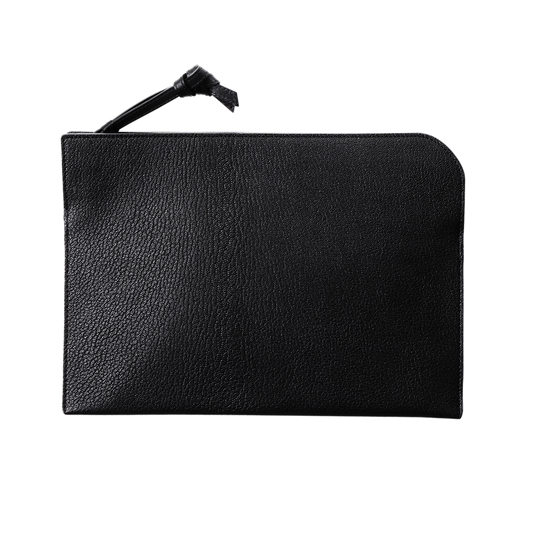 Goatskin  Chari-Happo Clutch Bag in Black Made in Japan