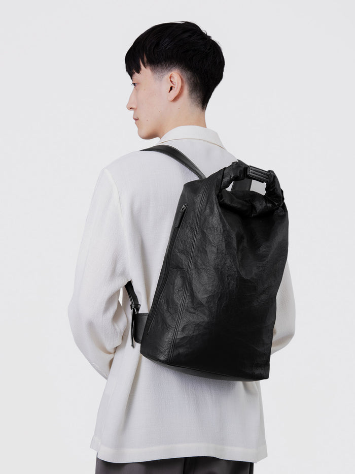 Cowhide  Rolltop Backpack in Black Made in Japan