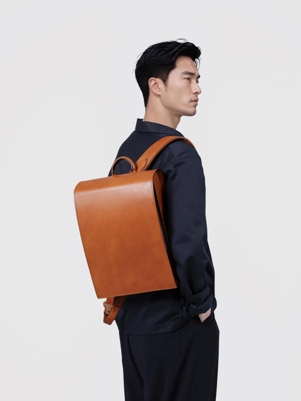 business backpack with8 leather accents OTONA RANDSEL 磁扣式大人書包, 黑色 ECHOMAP Plus 7