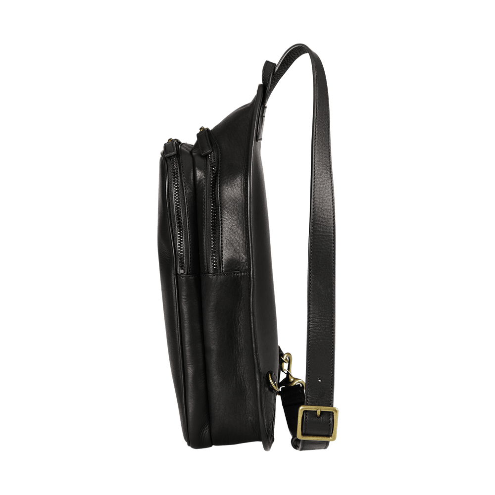 Cowhide  Roadster Tall Crossbody Bag in Black Made in Japan