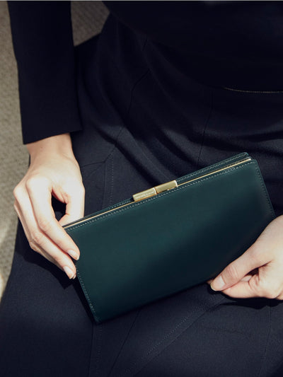 Calfskin (Italian Box Calf) TSUCHIYA Class L'ebene Long Wallet in Dark Green Made in Japan
