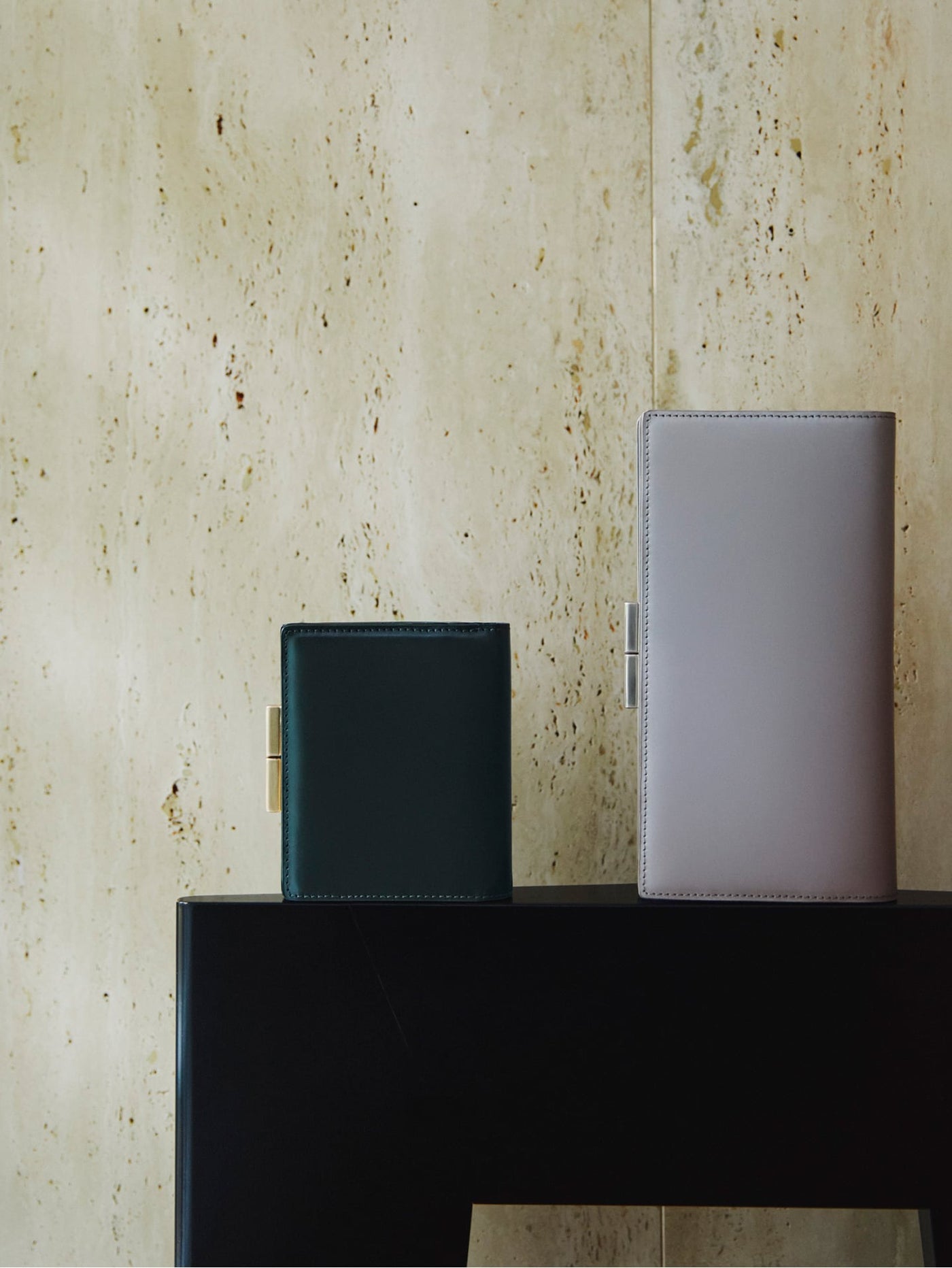 Calfskin (Italian Box Calf) TSUCHIYA Class L'ebene Long Wallet in Gray and  TSUCHIYA Class L'ebene Bifold Wallet in Dark Green Made in Japan