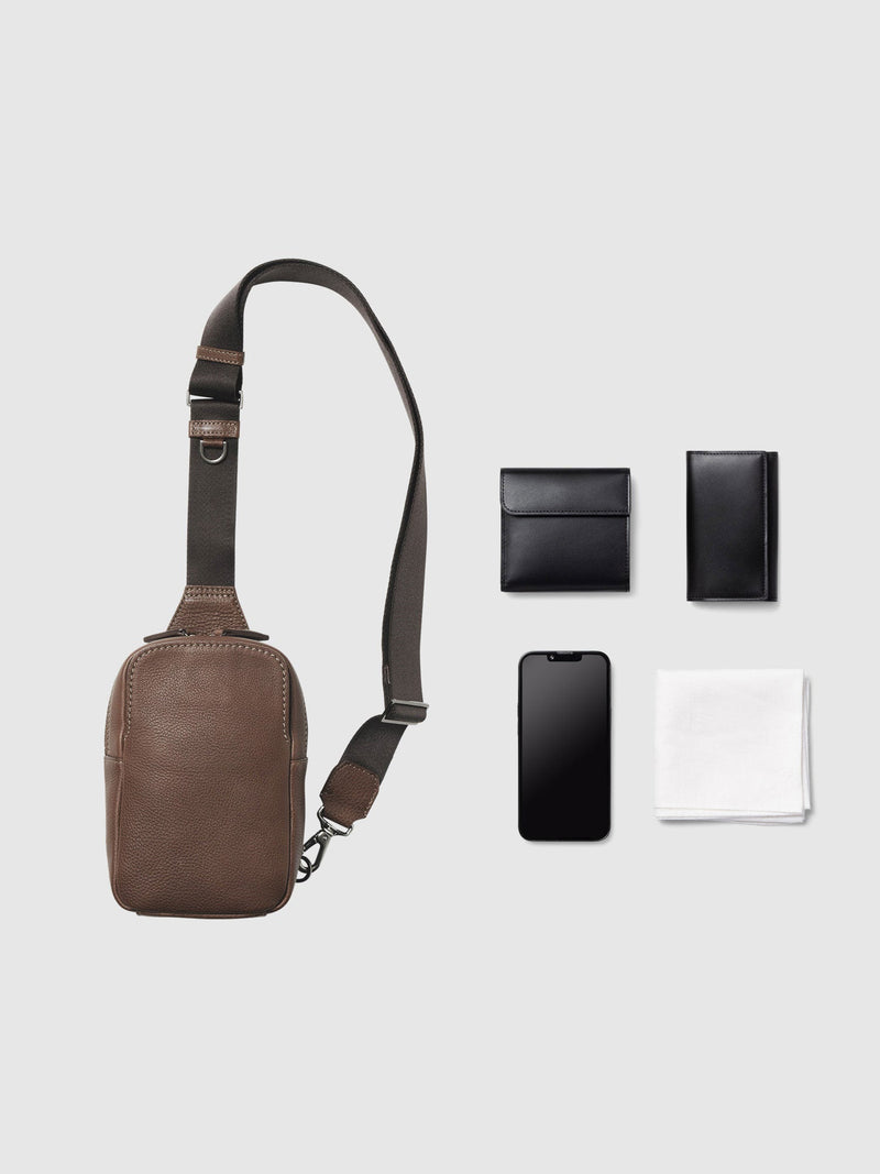 Steerhide (Soft Nume Leather) Tone Nume Small Crossbody Bag in Stone Made in Japan