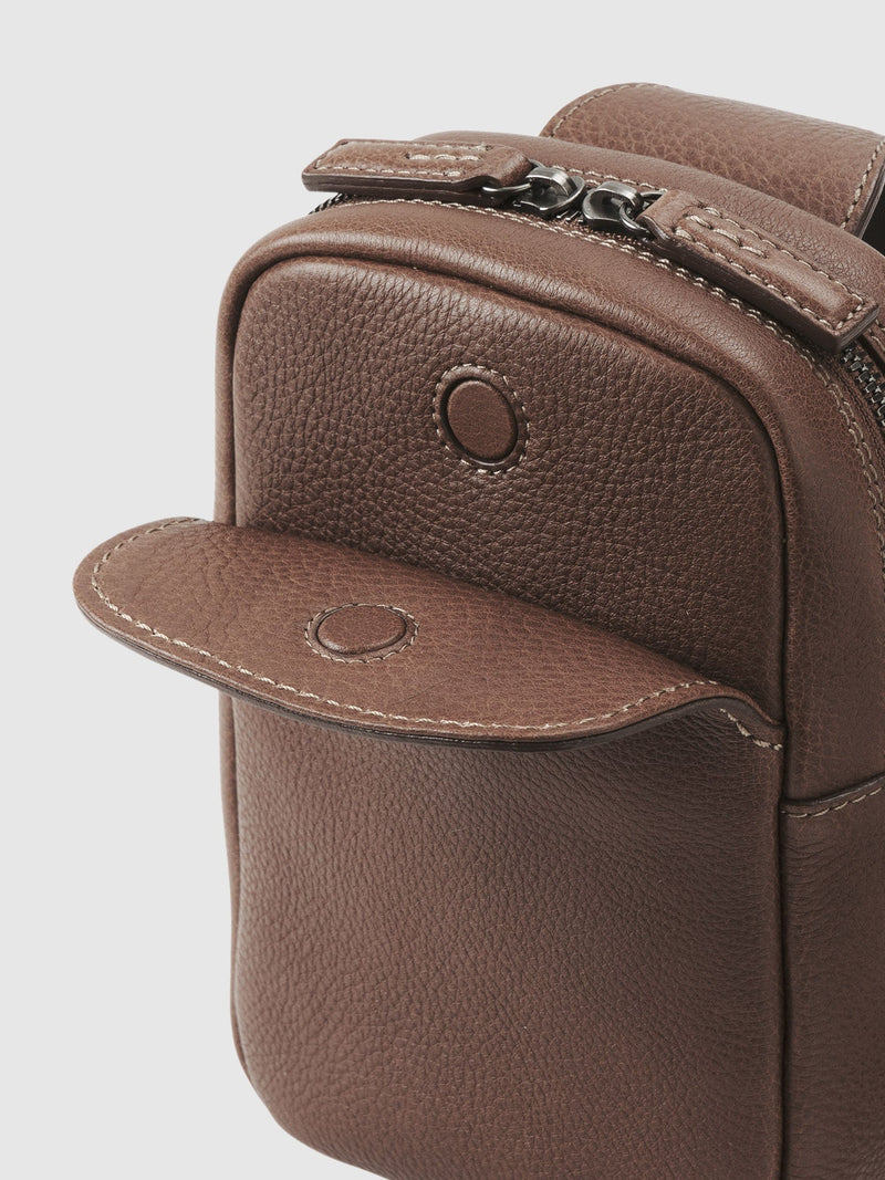 Steerhide (Soft Nume Leather) Tone Nume Small Crossbody Bag in Stone Made in Japan