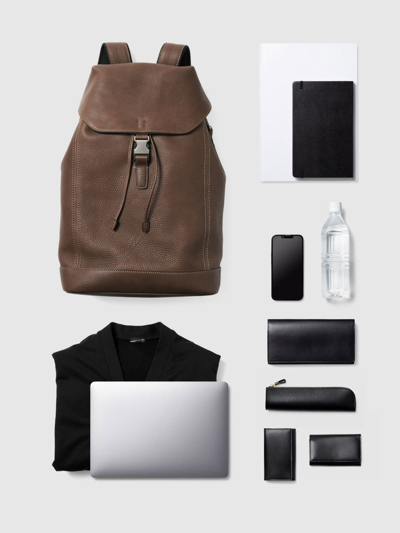 Steerhide (Soft Nume Leather) Tone Nume FlapTop Backpack in Stone Made in Japan