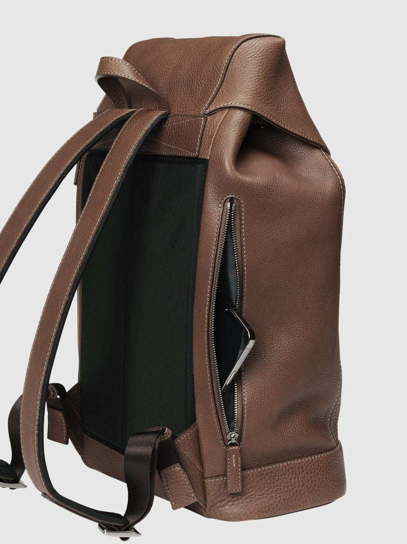 Steerhide (Soft Nume Leather) Tone Nume FlapTop Backpack in Stone Made in Japan