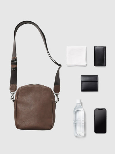 Steerhide (Soft Nume Leather) Tone Nume Box Shoulder Bag in Stone Made in Japan