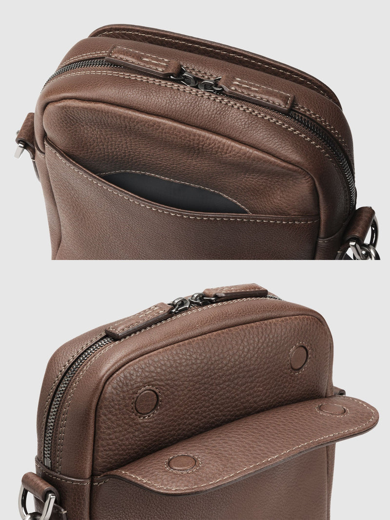 Steerhide (Soft Nume Leather) Tone Nume Box Shoulder Bag in Stone Made in Japan