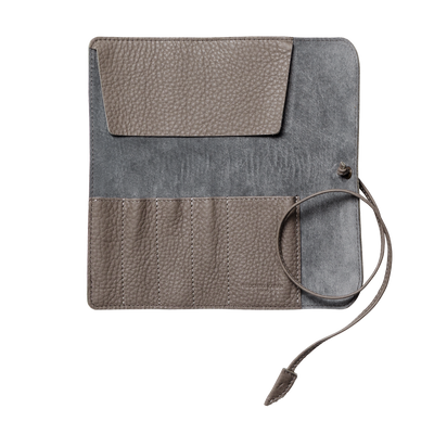 Steerhide (Soft Nume Leather) Tone Nume Roll Pencil Case in Stone Made in Japan