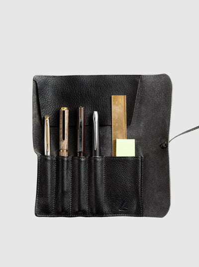 Steerhide (Soft Nume Leather) Tone Nume Roll Pencil Case in Stone Made in Japan