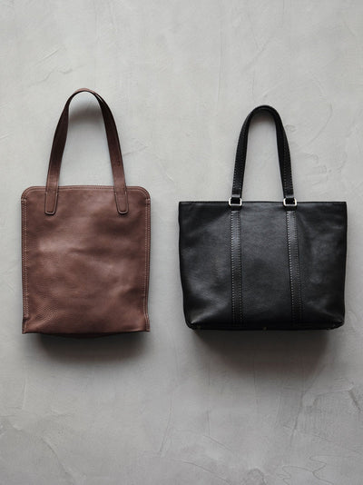 Steerhide (Soft Nume Leather) Tone Nume Slim Tote in Stone Made in Japan