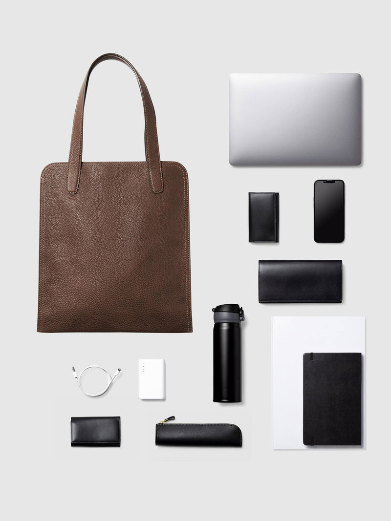 Steerhide (Soft Nume Leather) Tone Nume Slim Tote in Stone Made in Japan