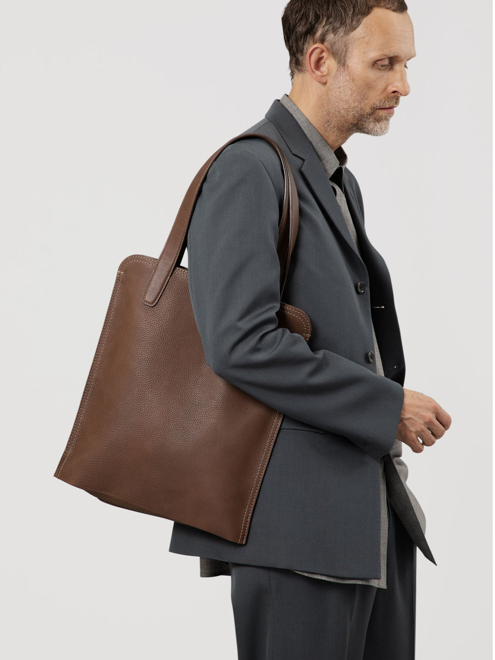 Steerhide  Tone Nume Slim Tote in Dark Olive Made in Japan