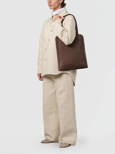 Steerhide (Soft Nume Leather) Tone Nume Slim Tote in Stone Made in Japan