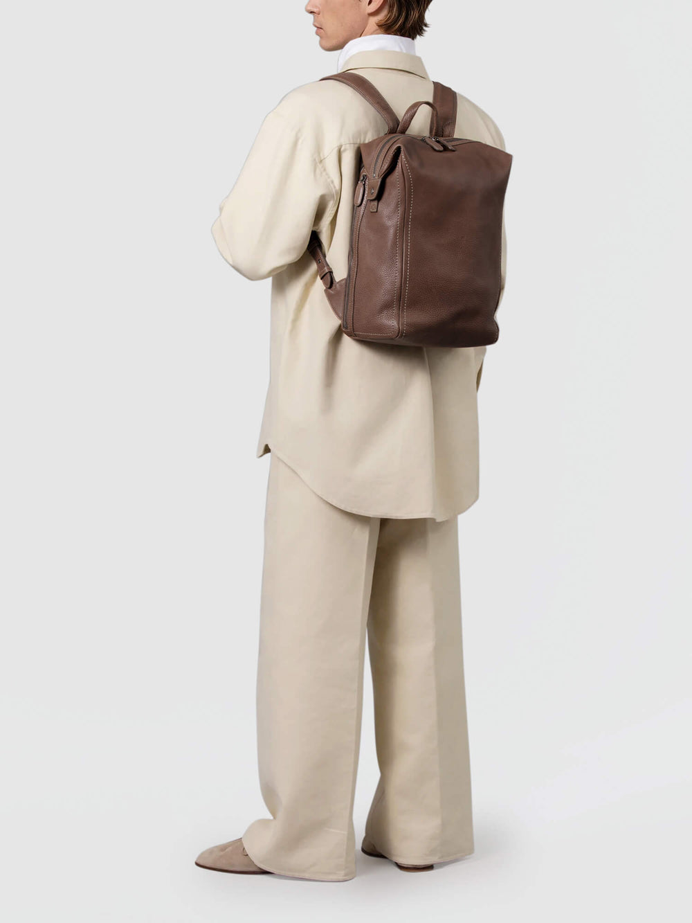 Steerhide (Soft Nume Leather) Tone Nume Medium Backpack in Stone Made in Japan