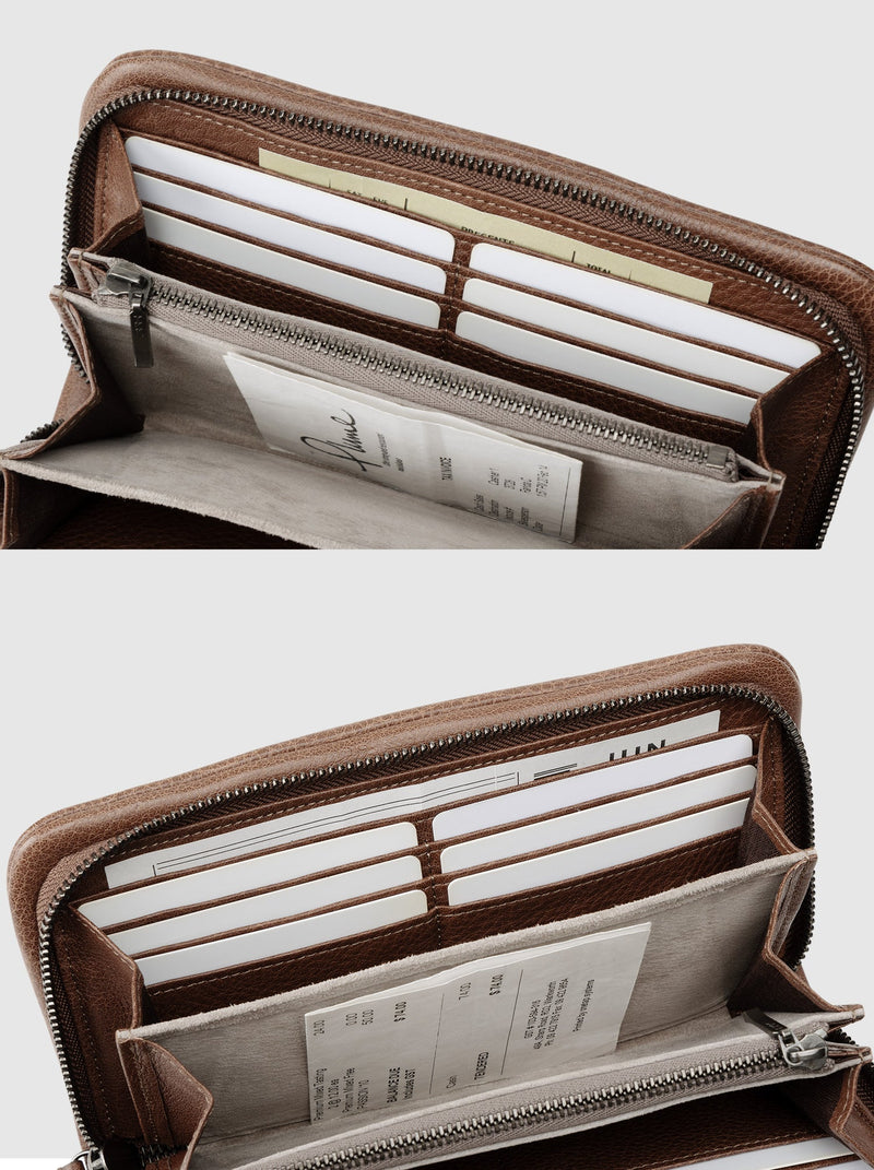 Steerhide (Soft Nume Leather) Tone Nume Zip Long Wallet in Stone Made in Japan