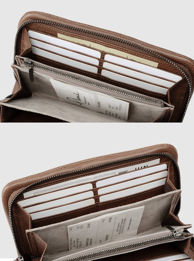 Steerhide (Soft Nume Leather) Tone Nume Zip Long Wallet in Stone Made in Japan