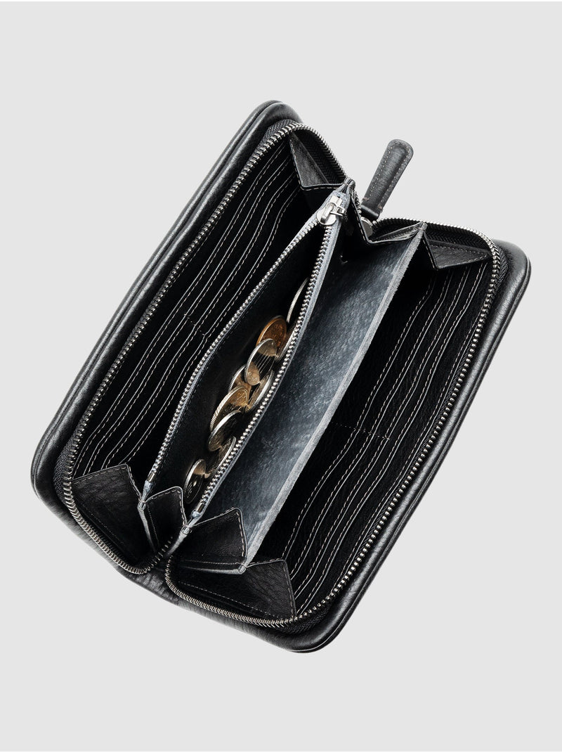 Steerhide (Soft Nume Leather) Tone Nume Zip Long Wallet in Stone Made in Japan