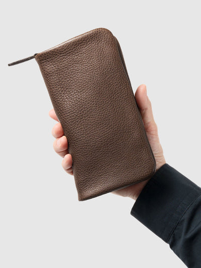 Steerhide (Soft Nume Leather) Tone Nume Zip Long Wallet in Stone Made in Japan