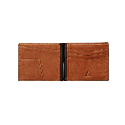 Cowhide  Urbano Butterfly Money Clip and Coin Pocket in Brown Made in Japan