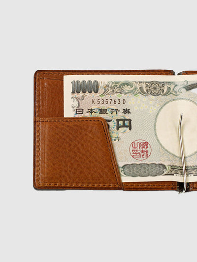 Cowhide  Urbano Butterfly Money Clip and Coin Pocket in Brown Made in Japan